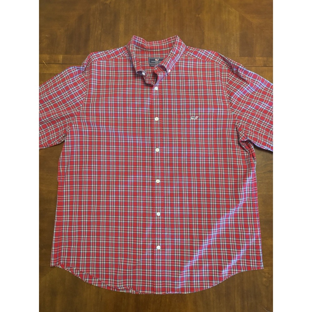 Vineyard Vines Classic Fit Tucker Shirt XL Red Plaid Button Down 100% Cotton